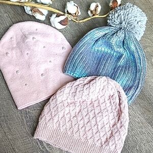Gap pearl Pink and grey Kids Beanie Set winter Knit Hat 12-14 girl's H&M